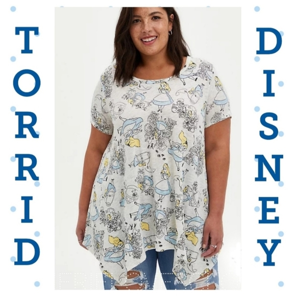 TORRID DISNEY Alice In Wonderland Handkerchief Hem Top! - Picture 1 of 11